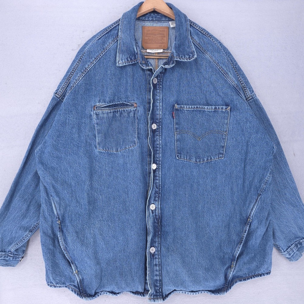 Levi's Premium Denim Jacket Mens XL Blue Western Chore Bomber Button Relaxed Fit